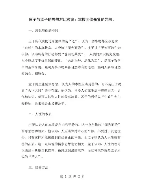庄子与孟子的思想对比教案：掌握两位先贤的异同