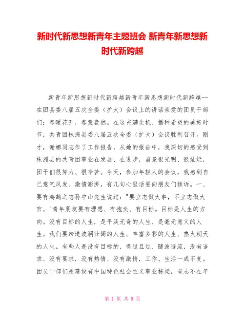 新时代新思想新青年主题班会新青年新思想新时代新跨越