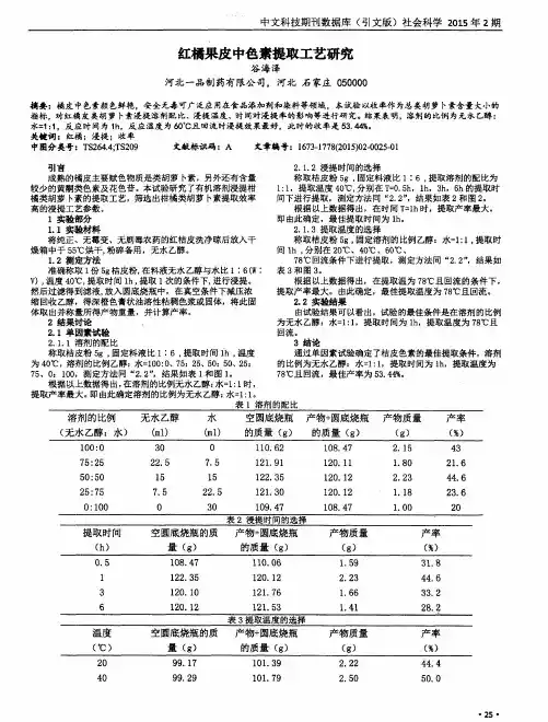 红橘果皮中色素提取工艺研究