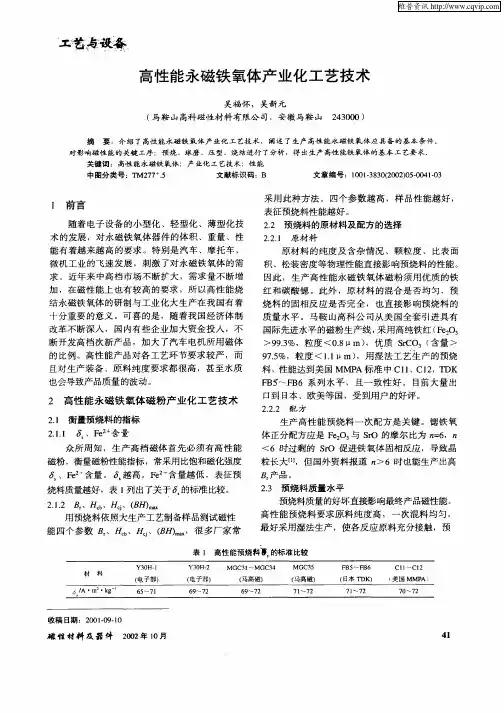 高性能永磁铁氧体产业化工艺技术
