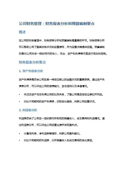 公司财务管理：财务报表分析和预算编制要点