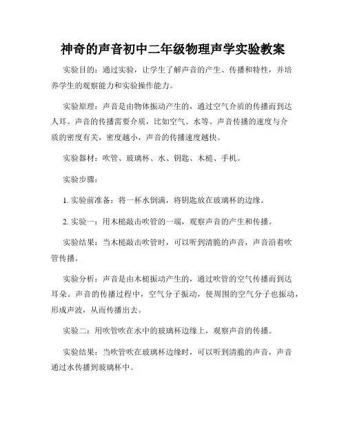 神奇的声音初中二年级物理声学实验教案