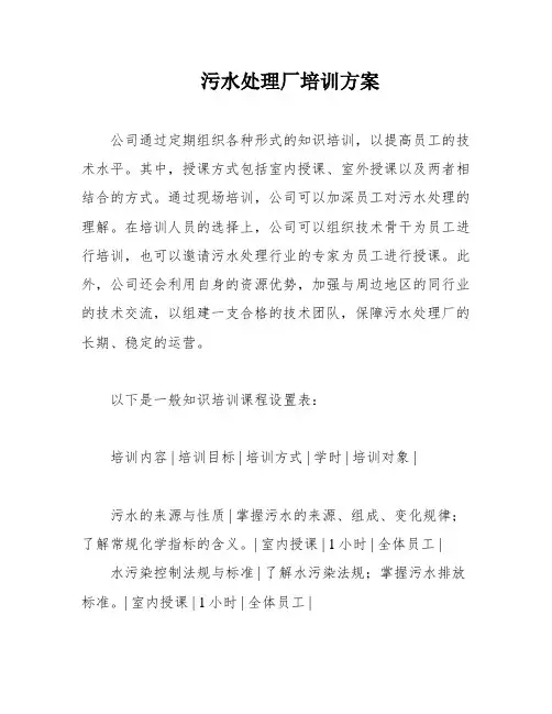污水处理厂培训方案