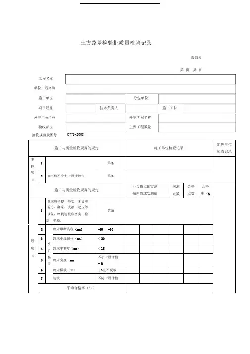 CJJ城镇道路工程检验批质量检验表格