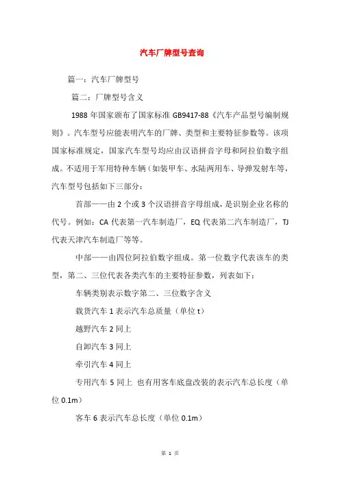 汽车厂牌型号查询
