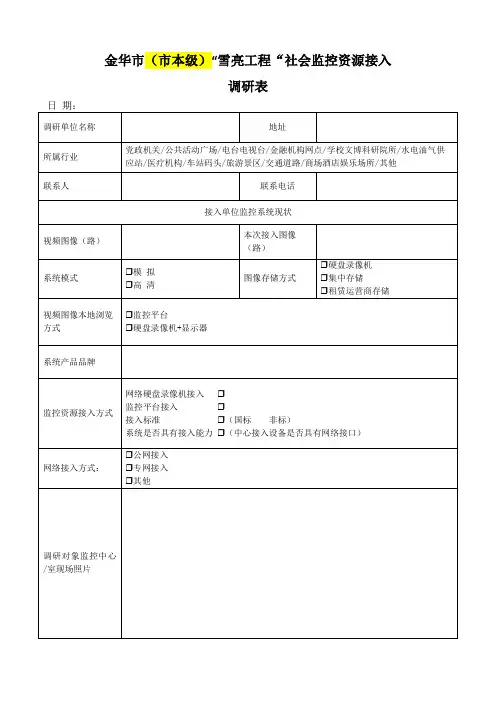 社会监控资源接入调研表