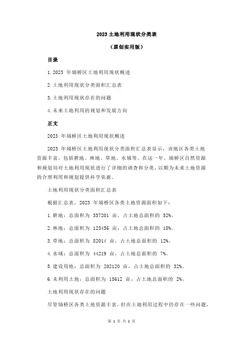 2023土地利用现状分类表