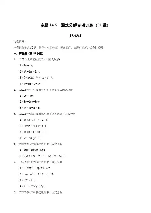 专题14.6 因式分解专项训练(50道)(举一反三)(人教版)(原卷版)