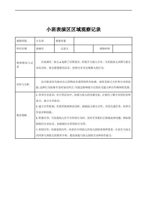 小班区域观察记录(表演区)
