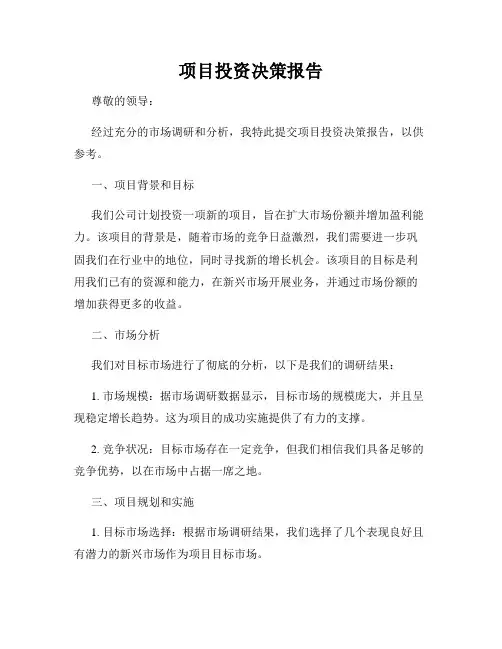 项目投资决策报告