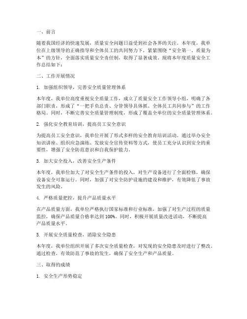 年度质量安全报告总结范文