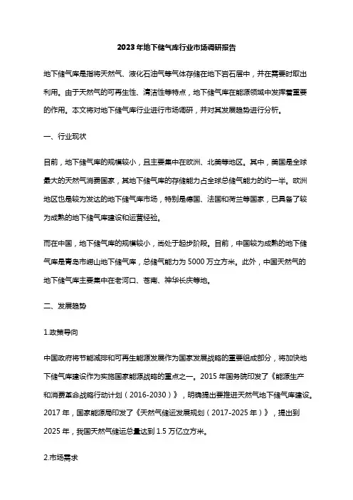 2023年地下储气库行业市场调研报告