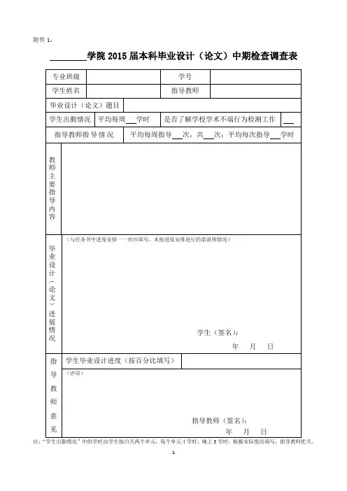 本科毕业设计(论文)中期检查调查表
