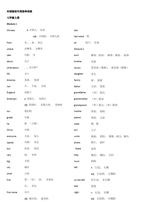 外研社初中英语单词表
