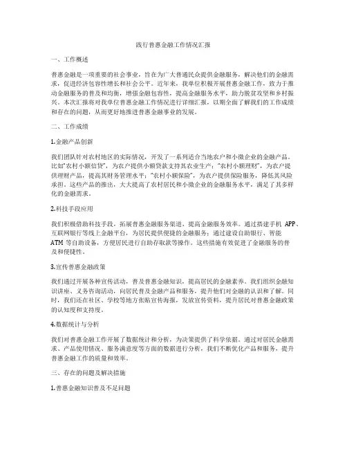 践行普惠金融工作情况汇报
