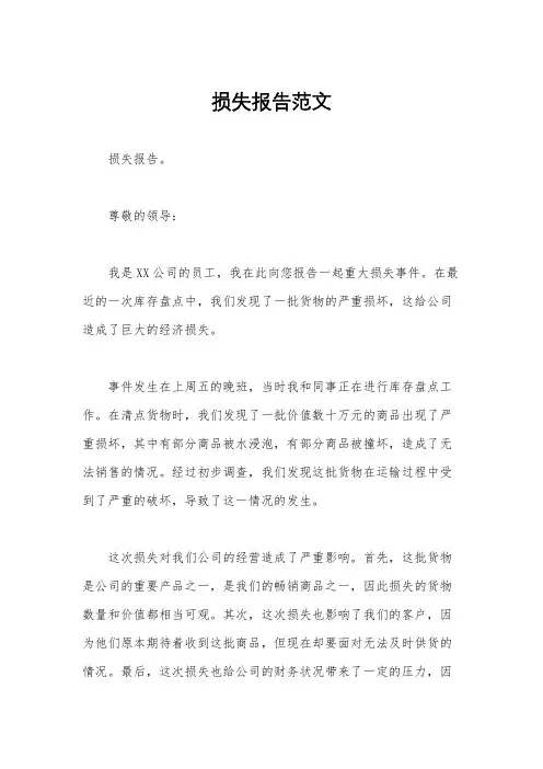 损失报告范文