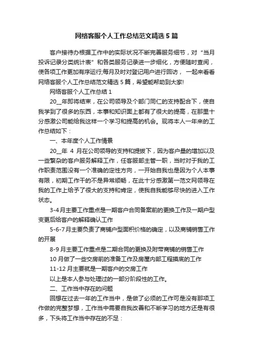 网络客服个人工作总结范文精选5篇