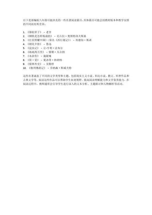 部编版八年级名著阅读篇目
