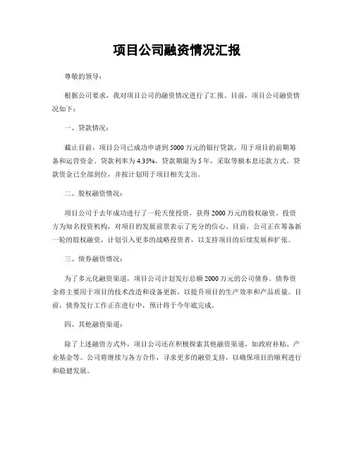 项目公司融资情况汇报