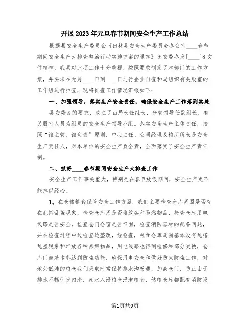 开展2023年元旦春节期间安全生产工作总结(4篇)