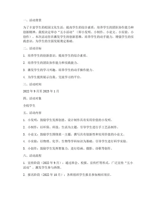 学校五小活动计划及方案