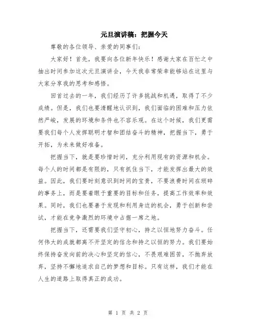 元旦演讲稿：把握今天