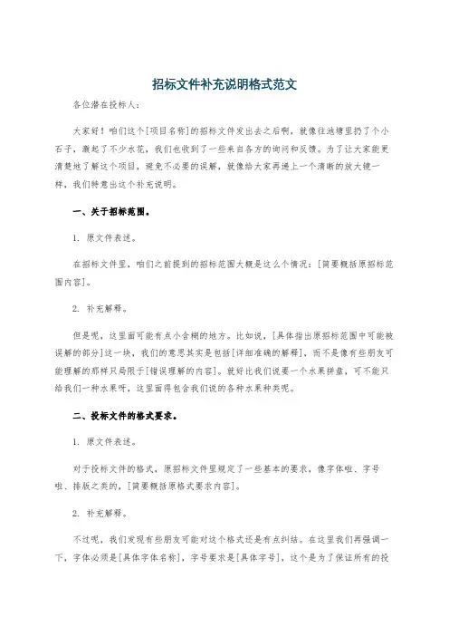 招标文件补充说明格式范文