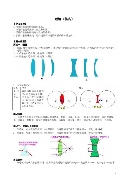 初二上学期--物理人教版   透镜 知识讲解(提高)