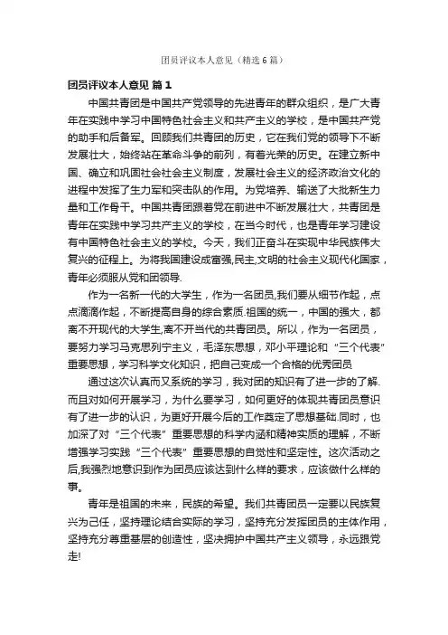 团员评议本人意见（精选6篇）