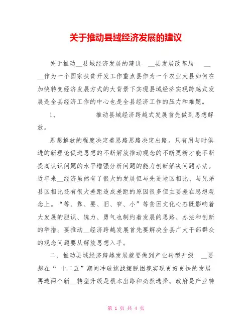 关于推动县域经济发展的建议