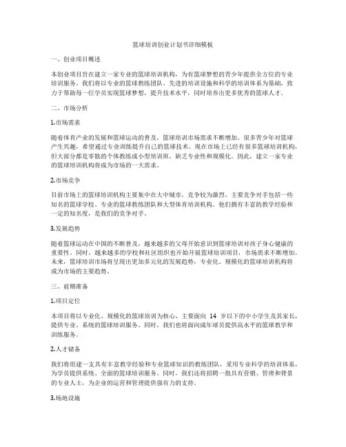 篮球培训创业计划书详细模板