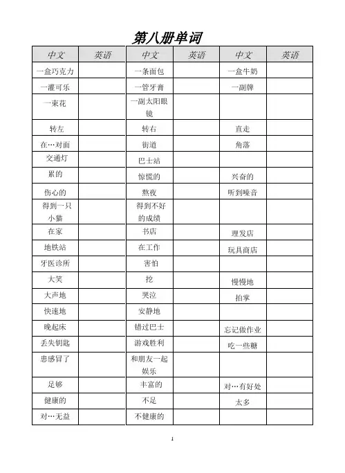 小学开心学英语8册单词汇总
