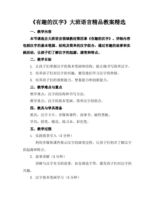 《有趣的汉字》大班语言精品教案精选(1)