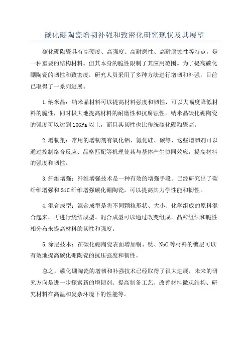 碳化硼陶瓷增韧补强和致密化研究现状及其展望