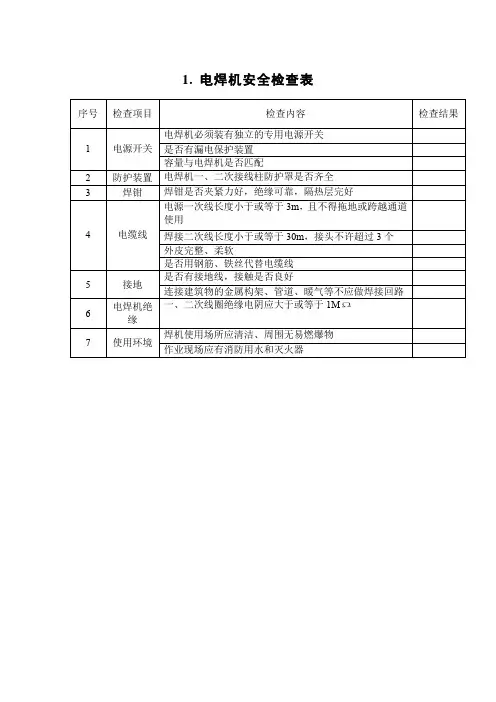 电焊机安全检查表