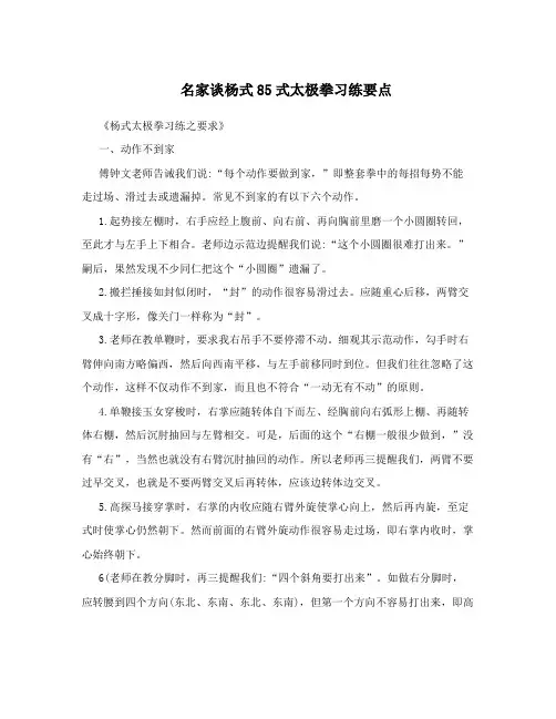 名家谈杨式85式太极拳习练要点