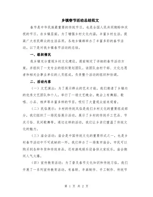 乡镇春节活动总结范文