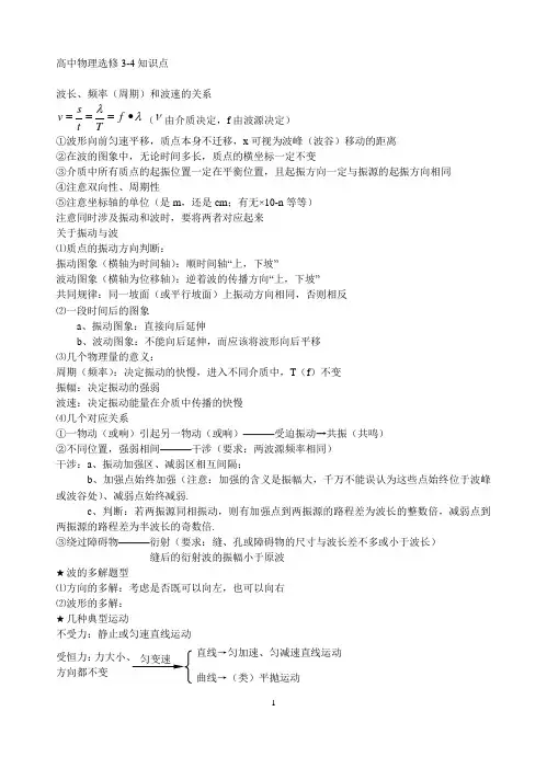 高中物理选修3-4“波长、频率(周期)和波速的关系 ”知识点