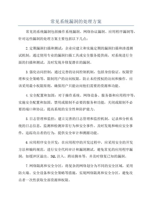常见系统漏洞的处理方案