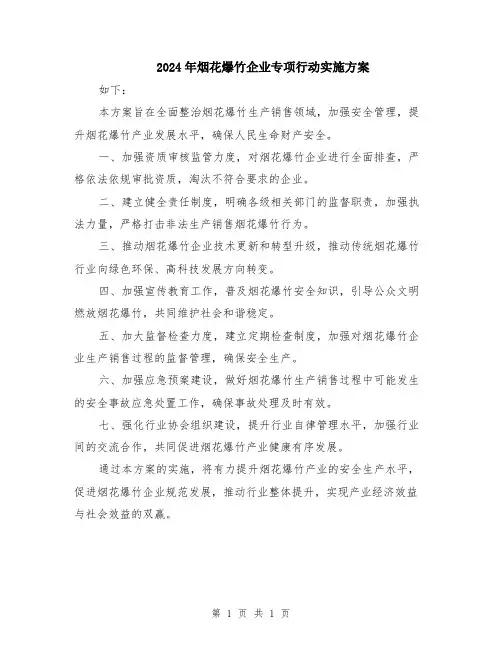 2024年烟花爆竹企业专项行动实施方案