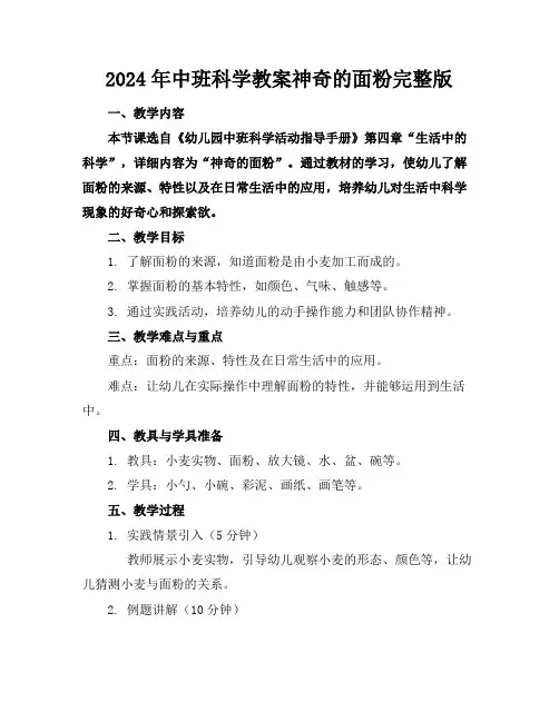 2024年中班科学教案神奇的面粉完整版