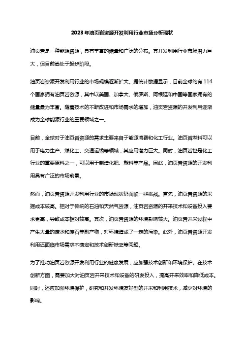 2023年油页岩资源开发利用行业市场分析现状