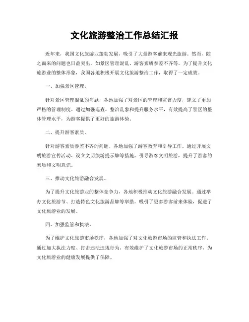 文化旅游整治工作总结汇报