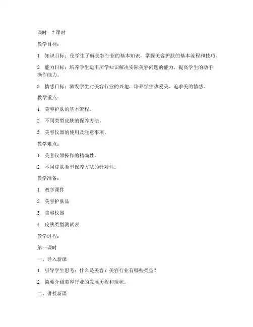 美容专业知识教案设计模板