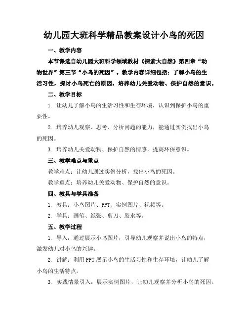 幼儿园大班科学精品教案设计小鸟的死因