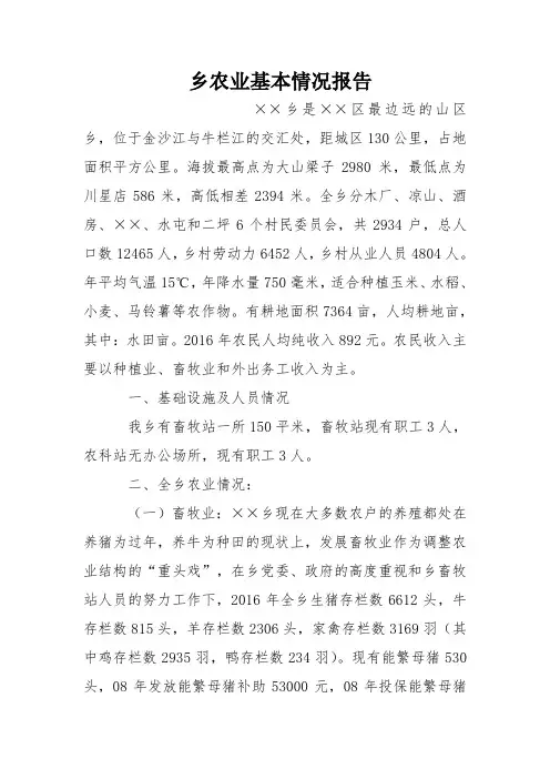 乡农业基本情况报告