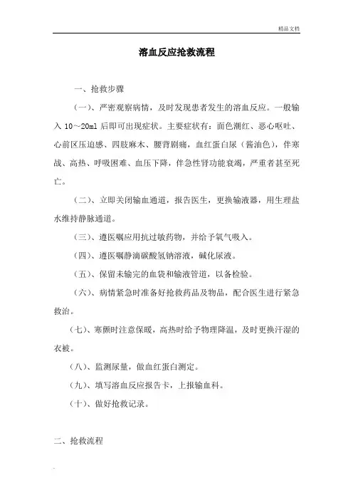 溶血反应抢救流程