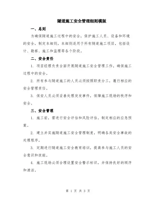 隧道施工安全管理细则模版