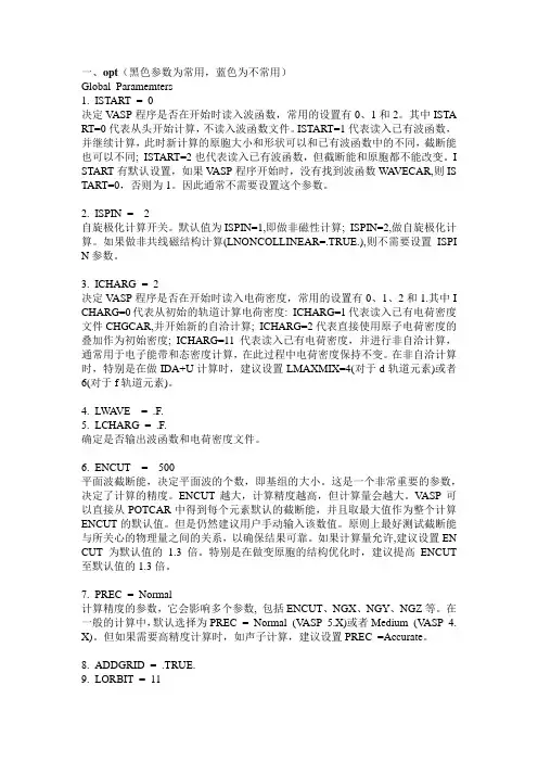 常用INCAR设置及说明