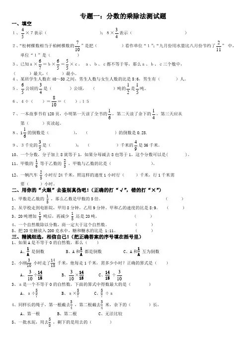 分数的乘除法测试题